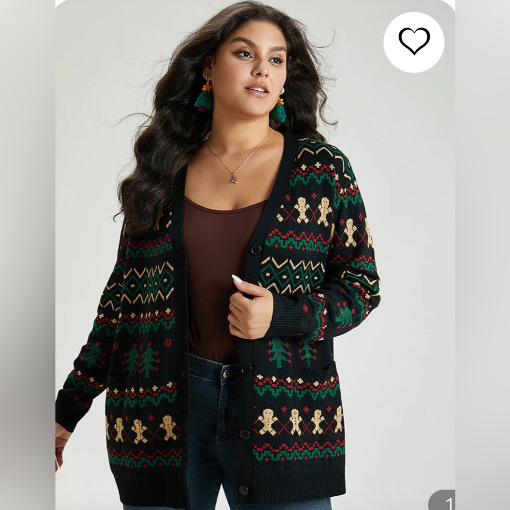 🩷. 6. 🟰. Plus Size Christmas Cardigan Holiday Gingerbread Sweater Cozy Winte